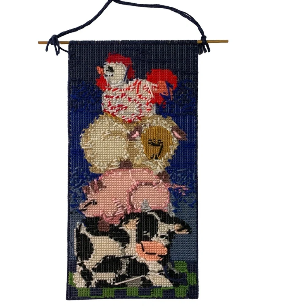 Farmhouse Needlepoint Plastic Canvas Door Wall Hanging Handmade Cottagecore